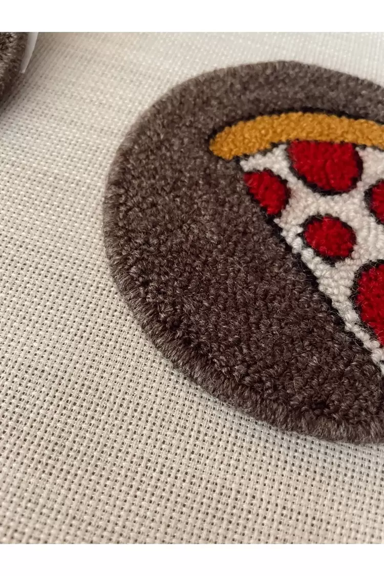 Punch Bardak Altlığı, Çift Taraflı, Pizza Desenli Yuvarlak Formlu