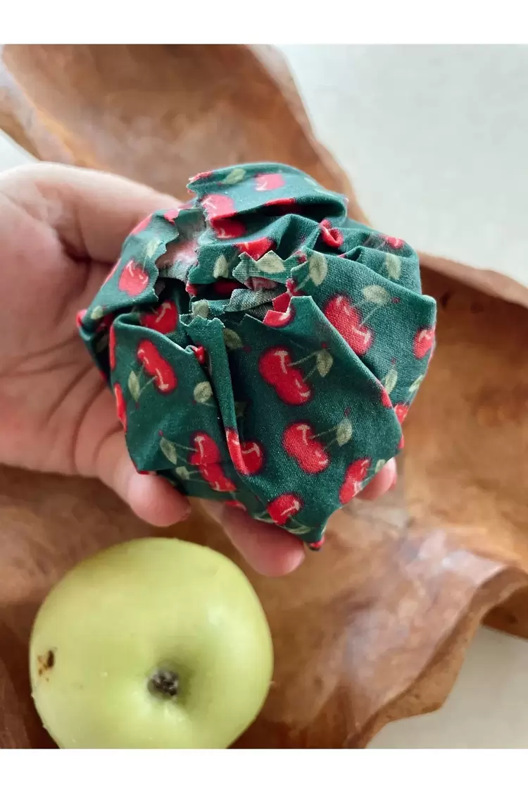 Balmumu Gıda Saklama Kumaşı, Tekrar Kullanılabilen Saklama Bezi, 3'lü Set, 20x20, Kiraz