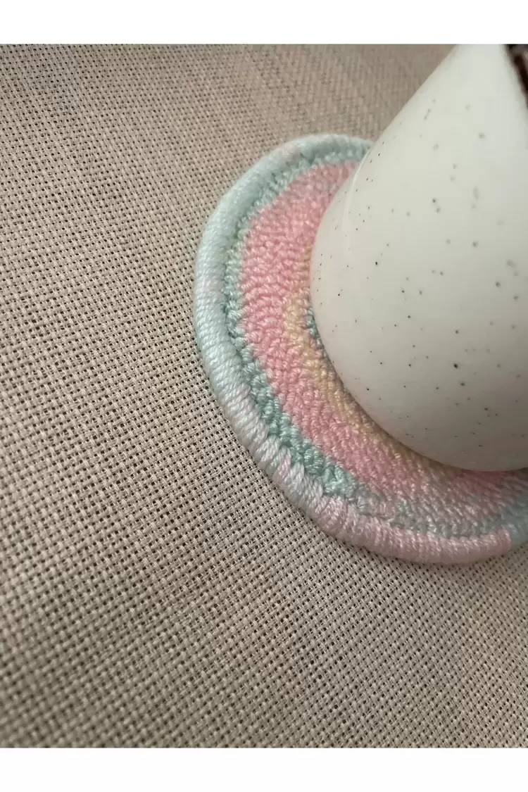 Punch Bardak Altlığı, Çift Taraflı, Twister Desenli Yuvarlak Formlu, Toz Pembe