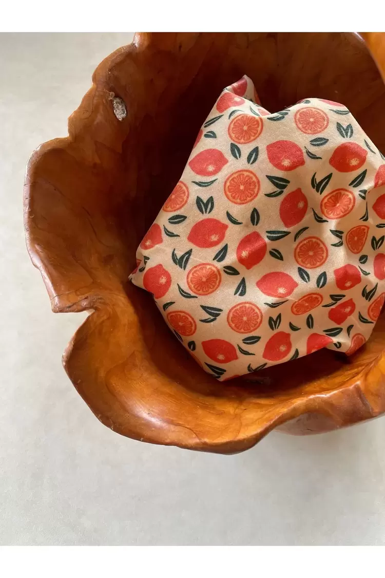 Balmumu Gıda Saklama Kumaşı, 3'lü Set, Portakal Desenli