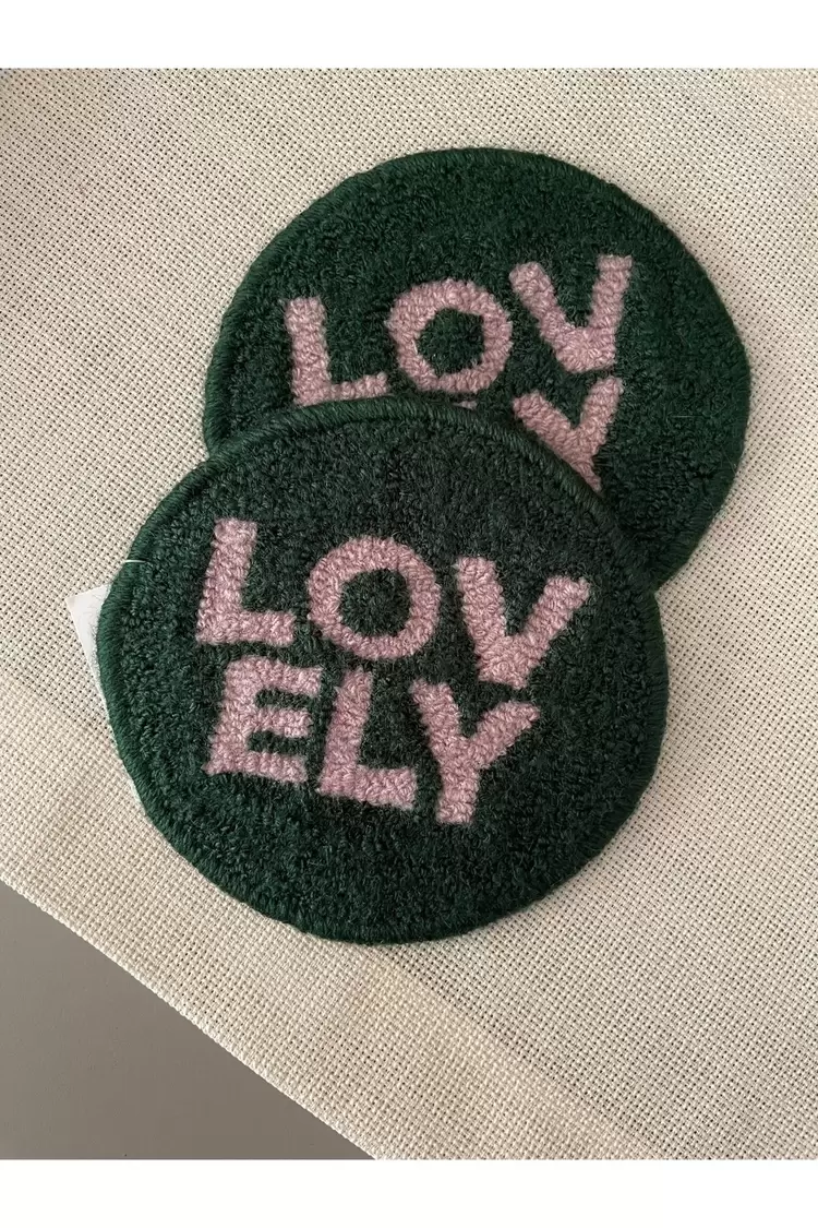 Punch Bardak Altlığı, Çift Taraflı, Lovely Desenli Yuvarlak Formlu, Koyu Yeşil