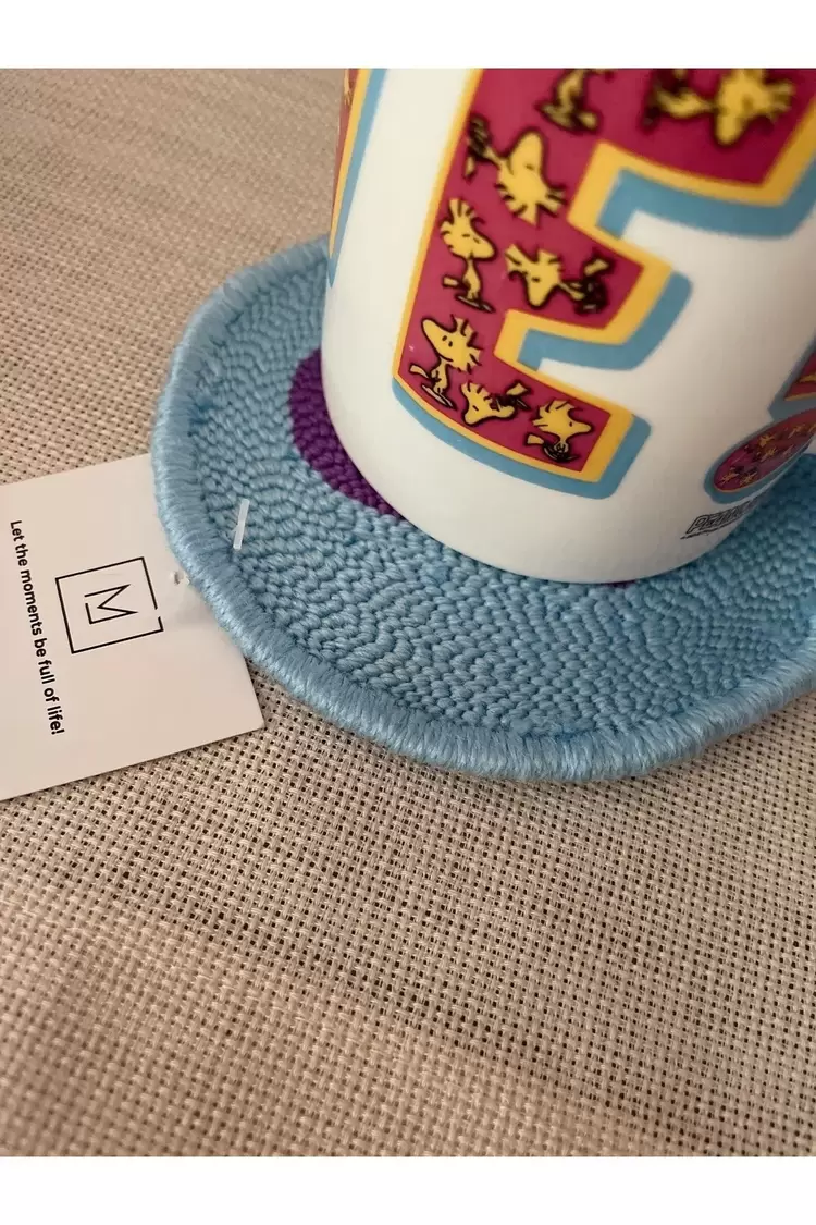 Punch Bardak Altlığı, Çift Taraflı, Kalp Göz Desenli Yuvarlak Formlu, Açık Mavi