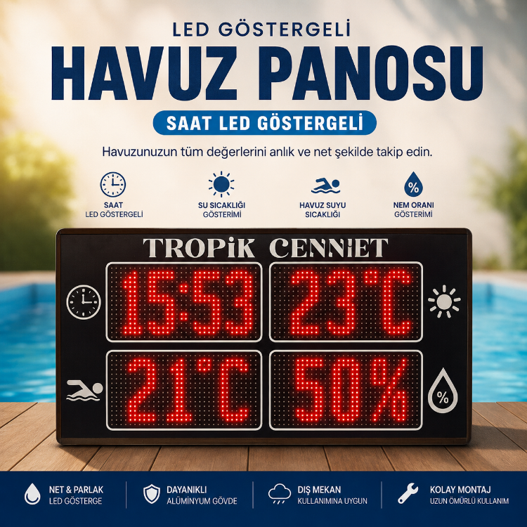 Dijital Havuz Sıcaklık Nem Göstergesi