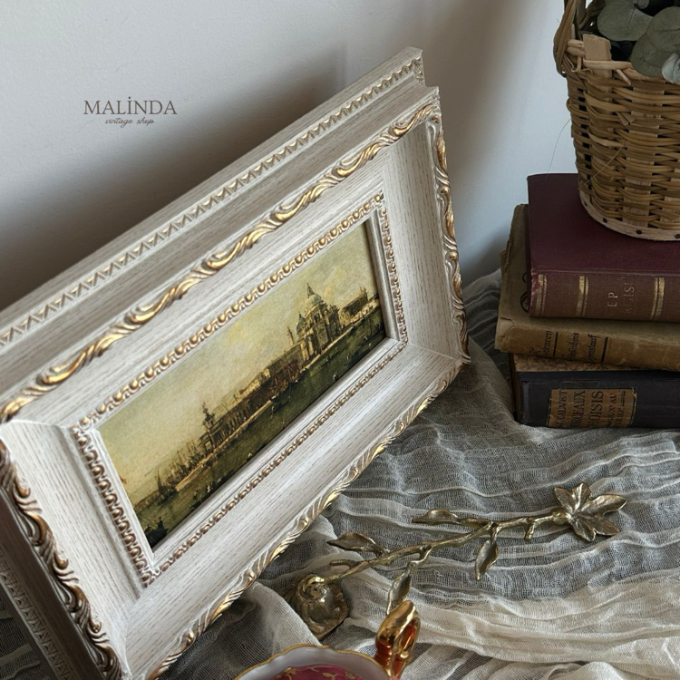 Venedik 1800’ler Beyaz Gold Vintage Tablo