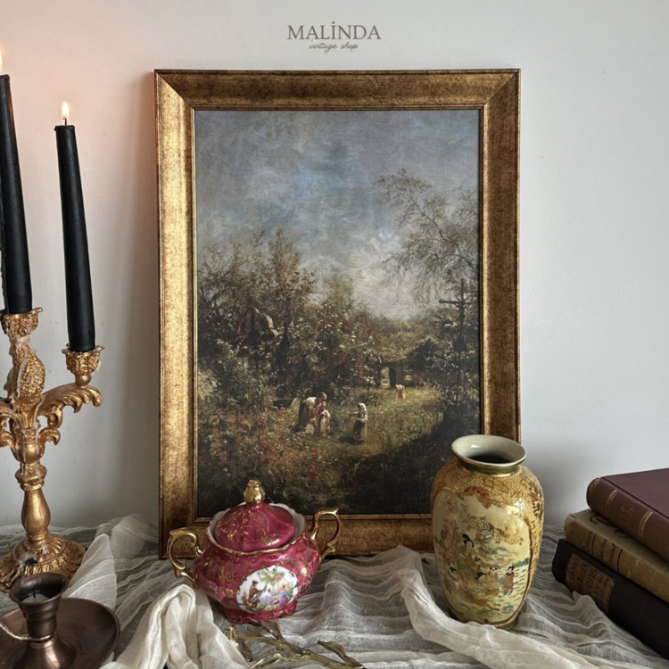 Çiçekli Bahçe 1887 Vintage Tablo