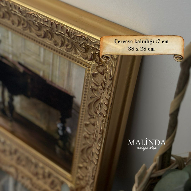 Piyanonun Başında (1887) Kalın Gold Vintage Tablo
