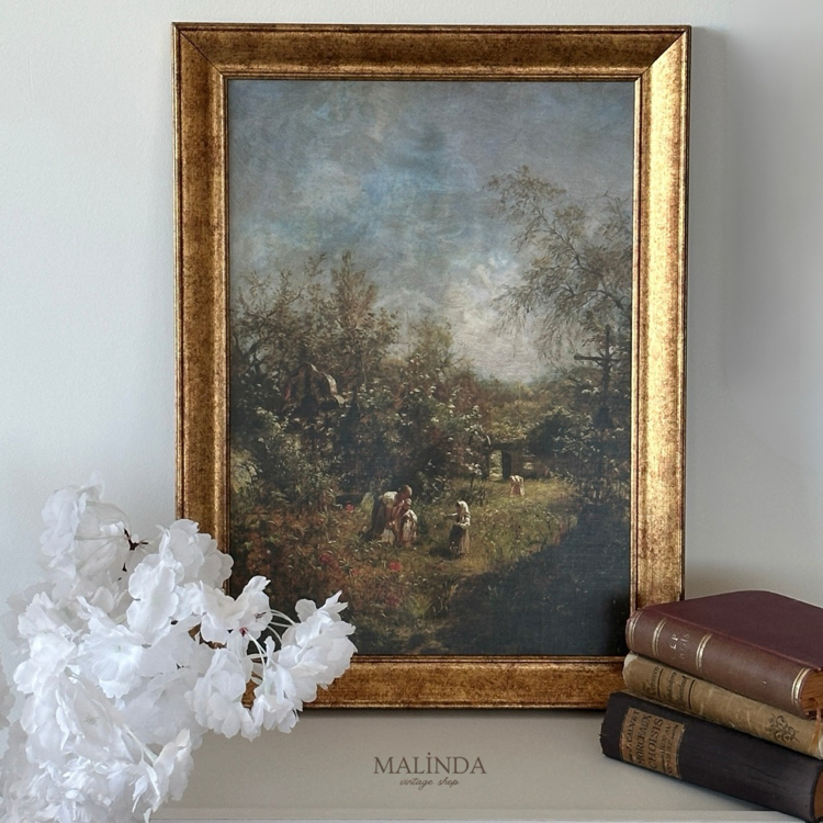 Çiçekli Bahçe 1887 Vintage Tablo