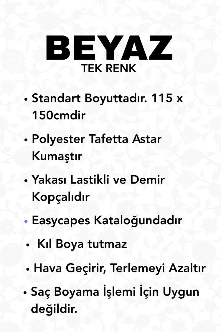Baskısız Beyaz Penuar berber önlüğü