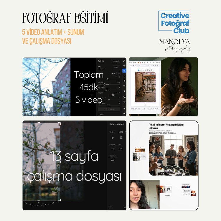 Fotoğrafçılık Eğitimi 5 Video + Çalışma dosyaları+ katılımcı belgesi 