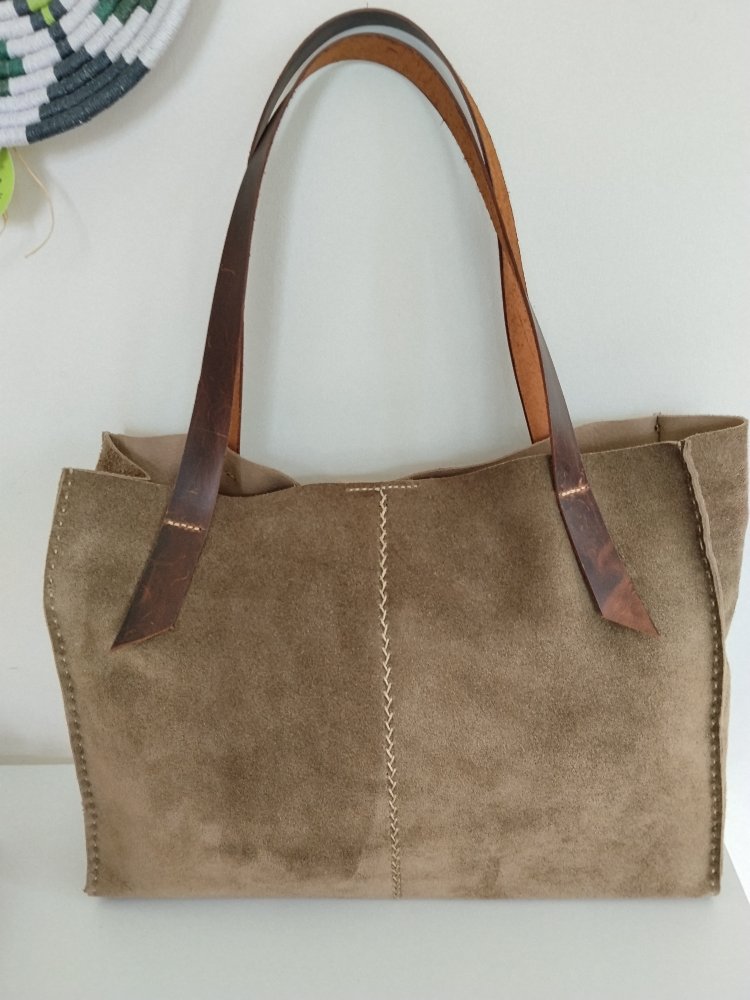 Süet Tote Çanta (Deri Sap)