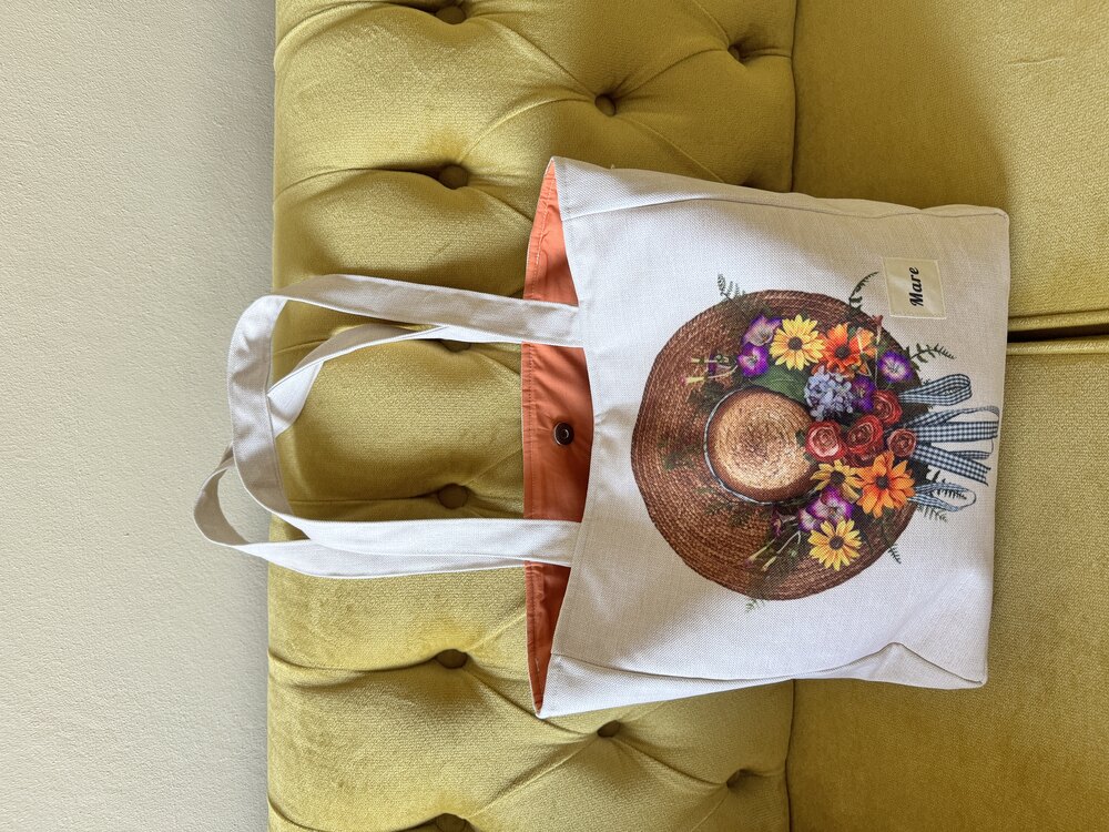 Hasır şapkalı large tote bag