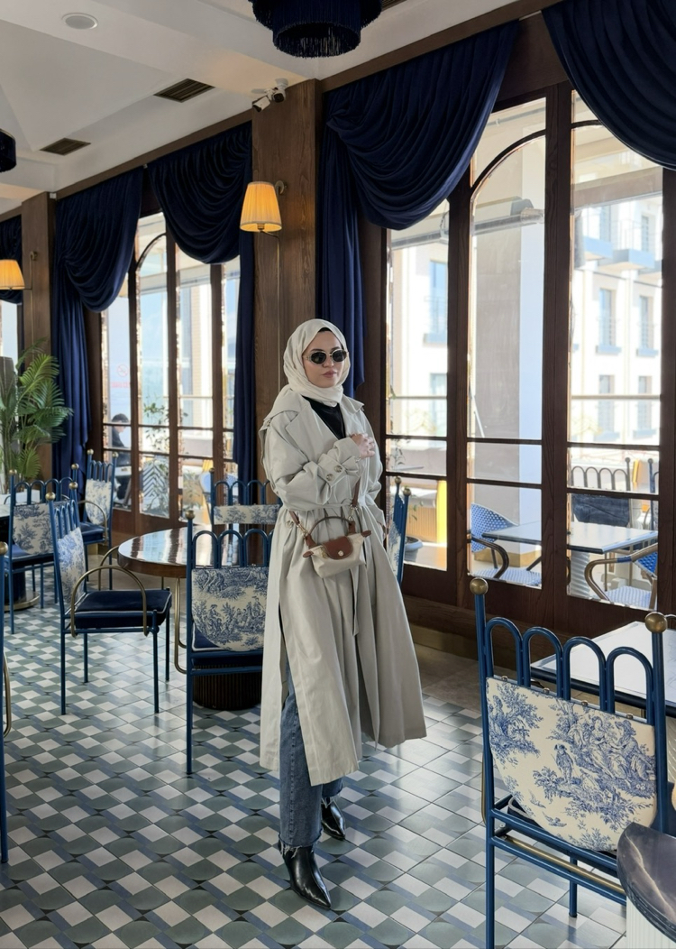 Yırtmaçlı oversize trençkot (taş)
