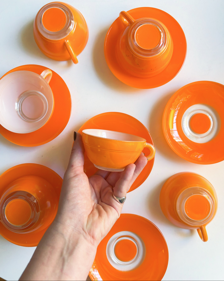 80’s Duralex Orange Glass Espresso Cups 