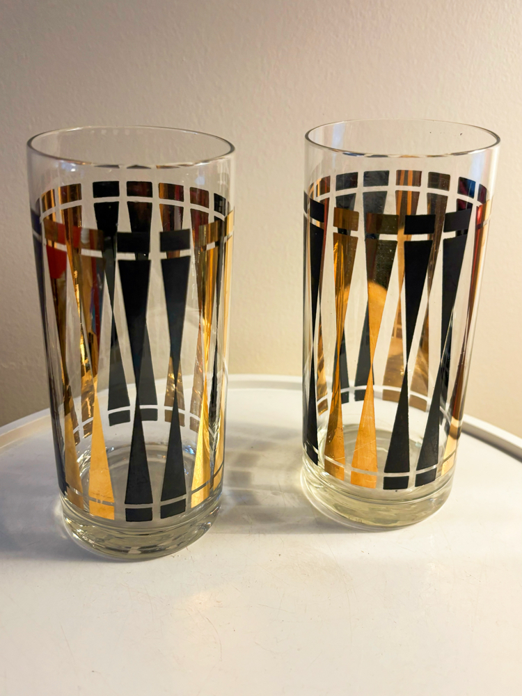 70’s Gold + Black Cocktail Glasses 