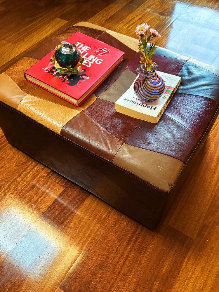 Genuine Leather Upcycle Patchwork Ottoman 