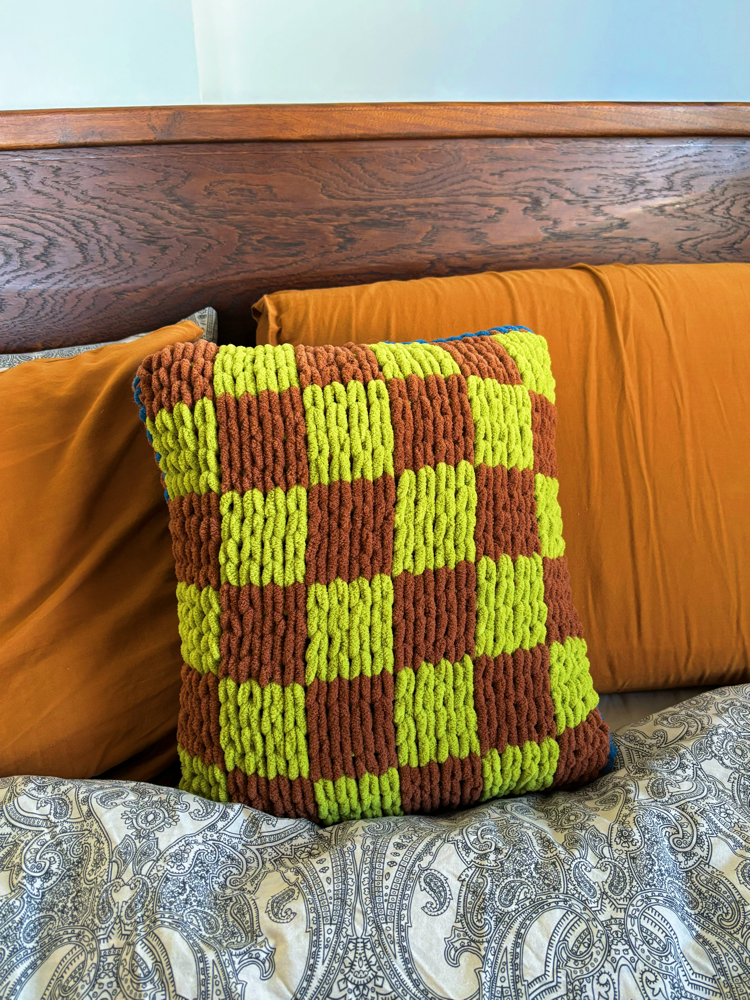 Hand-Knitted Brown Dog Cushion