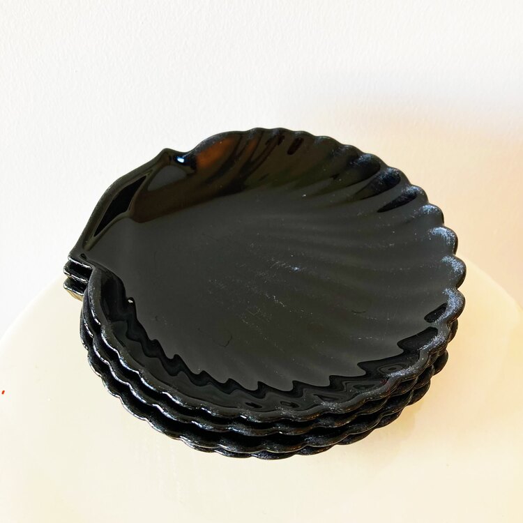 80’s French Black Opaline Seashell Plates