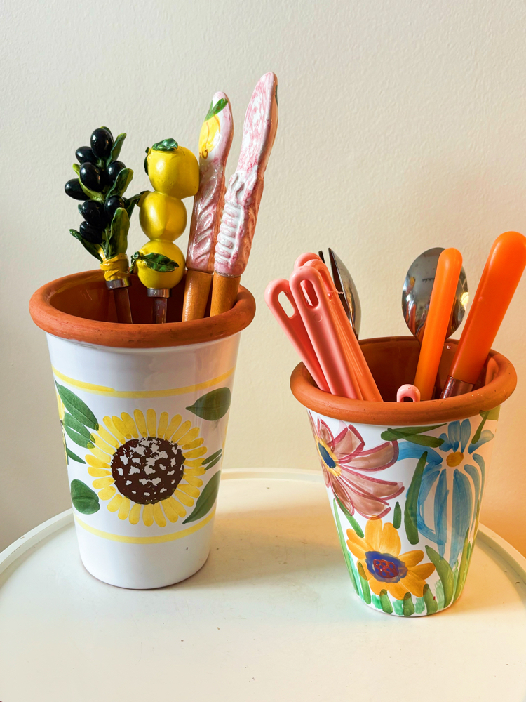 Italian Handmade Ceramic Floral Utensil Cups