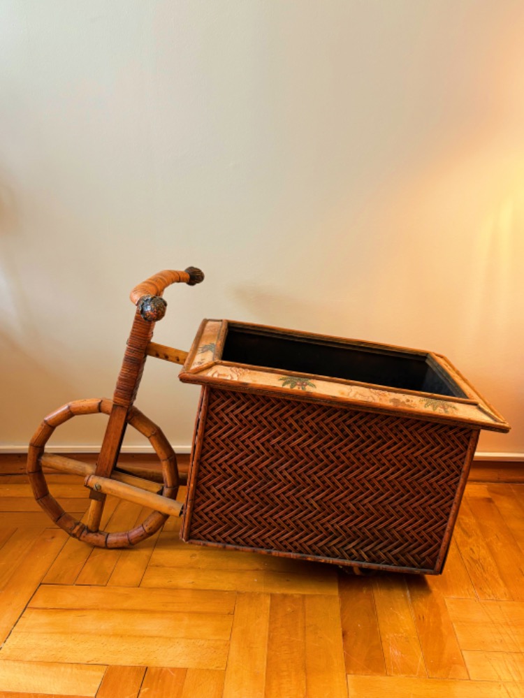 70's Handmade Rattan Bike Basket 