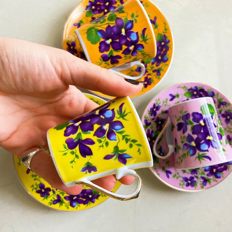 Irish Porcelain Floral Espresso Cups 