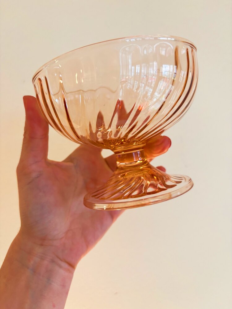 80’s French Pink Glass Swirl Candy Bowl