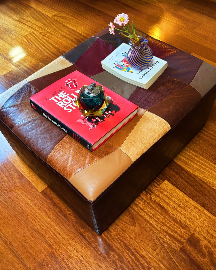Genuine Leather Upcycle Patchwork Ottoman 