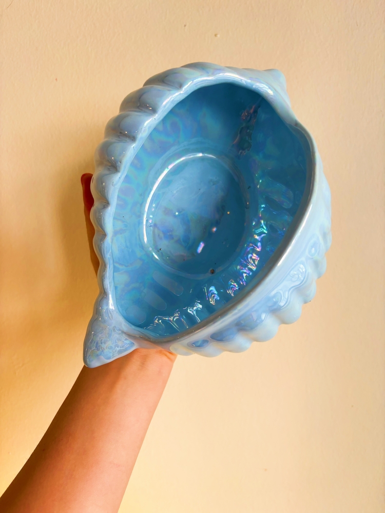 80’s Baby Blue Ceramic Seashell Bowl 