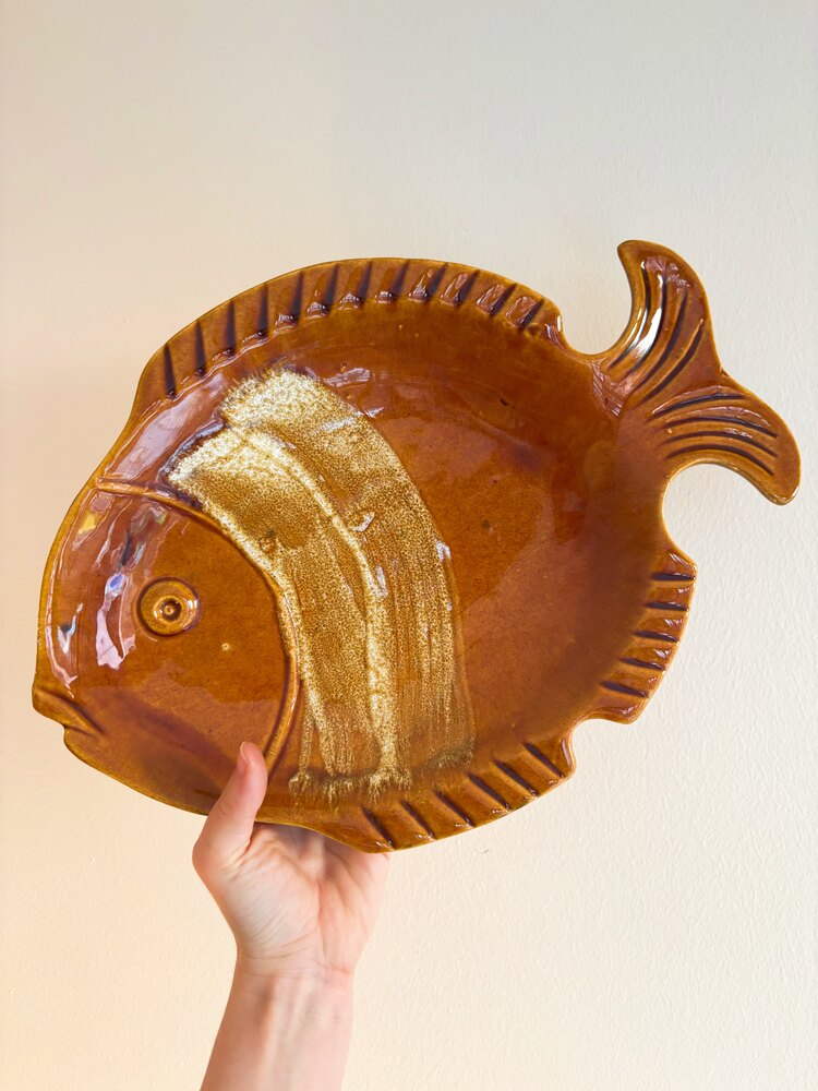 70’s Fish Shaped Handmade Terra Cota Plate 