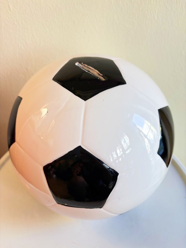 Football Ball Shaped Ceramic Penny Bank