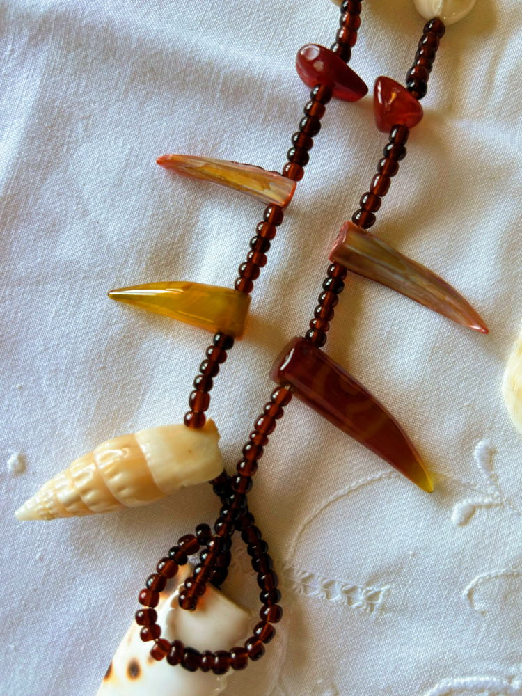 Seashell, Horn and Pearl Necklace