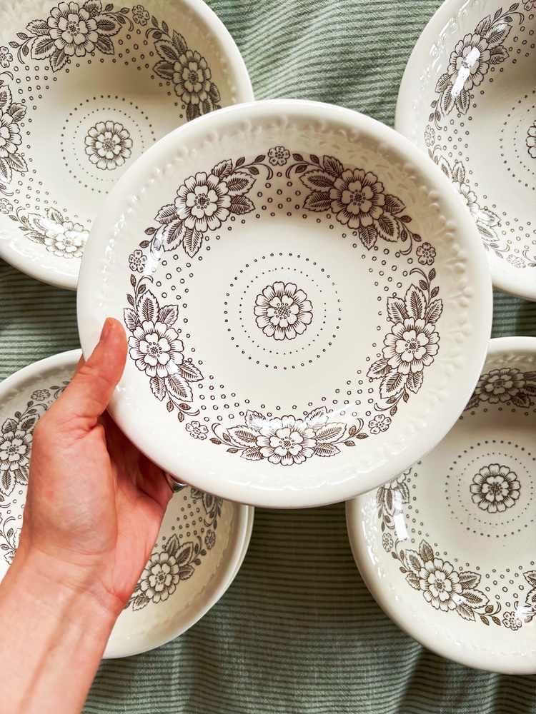 70’s Brown Floral Rustic Plates