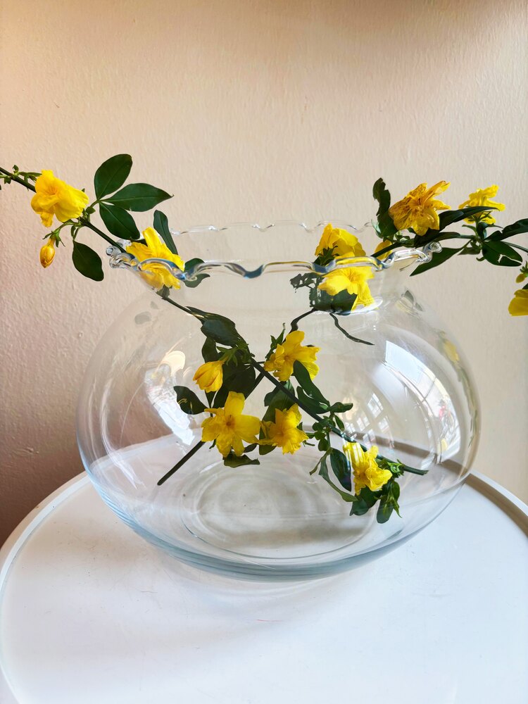 70’s Hand Blown Thin Glass Ruffle Vase