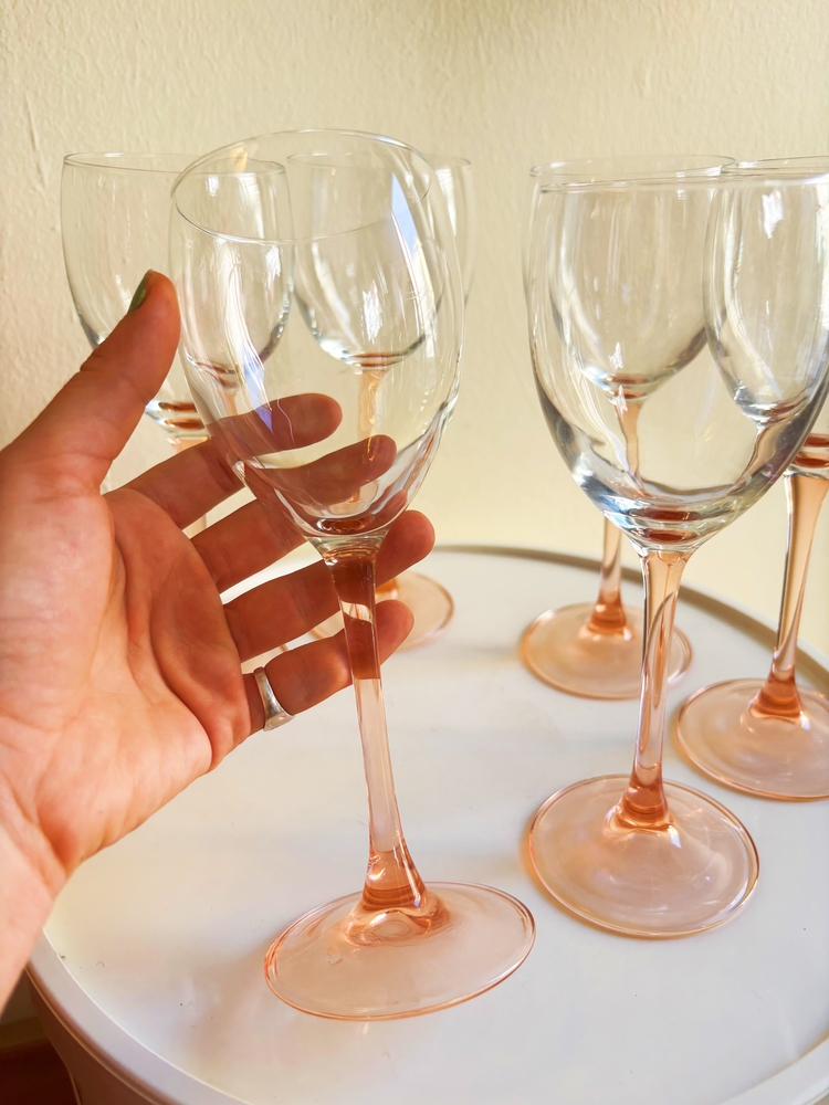 80’s French Pink Wine Glasses