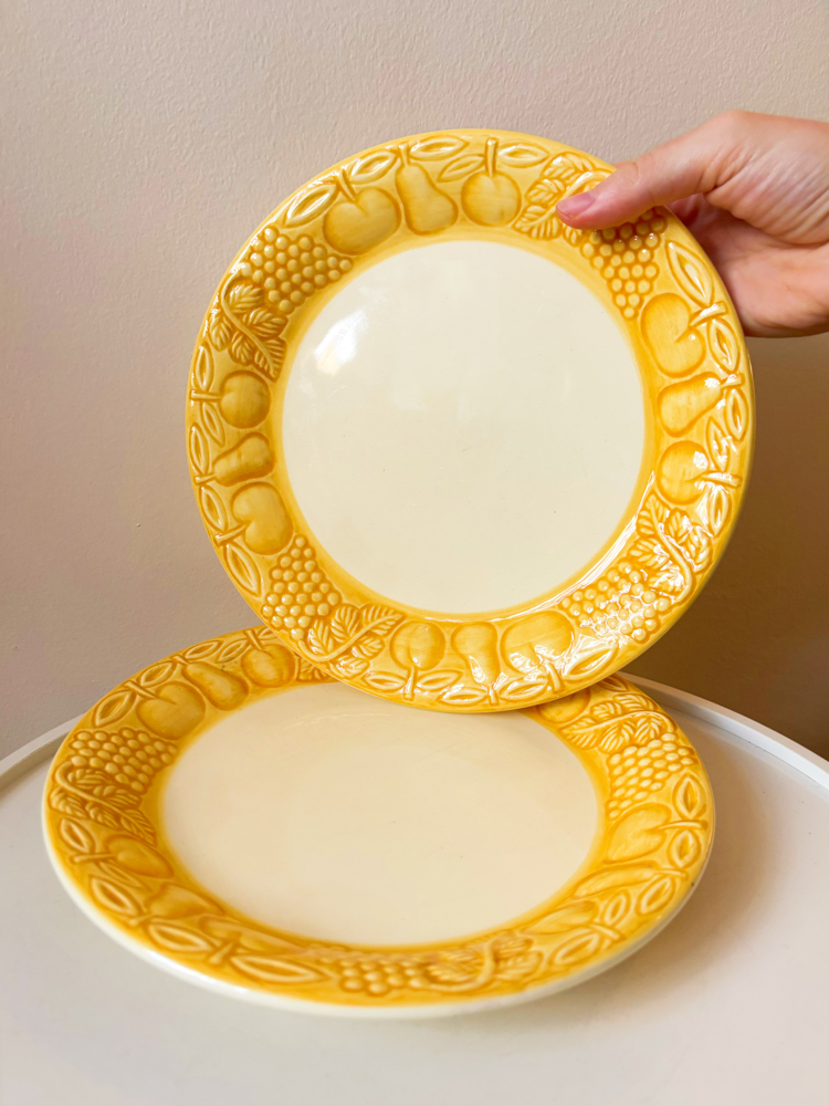 90’s Yellow Fruit Embossed Ceramic Plates