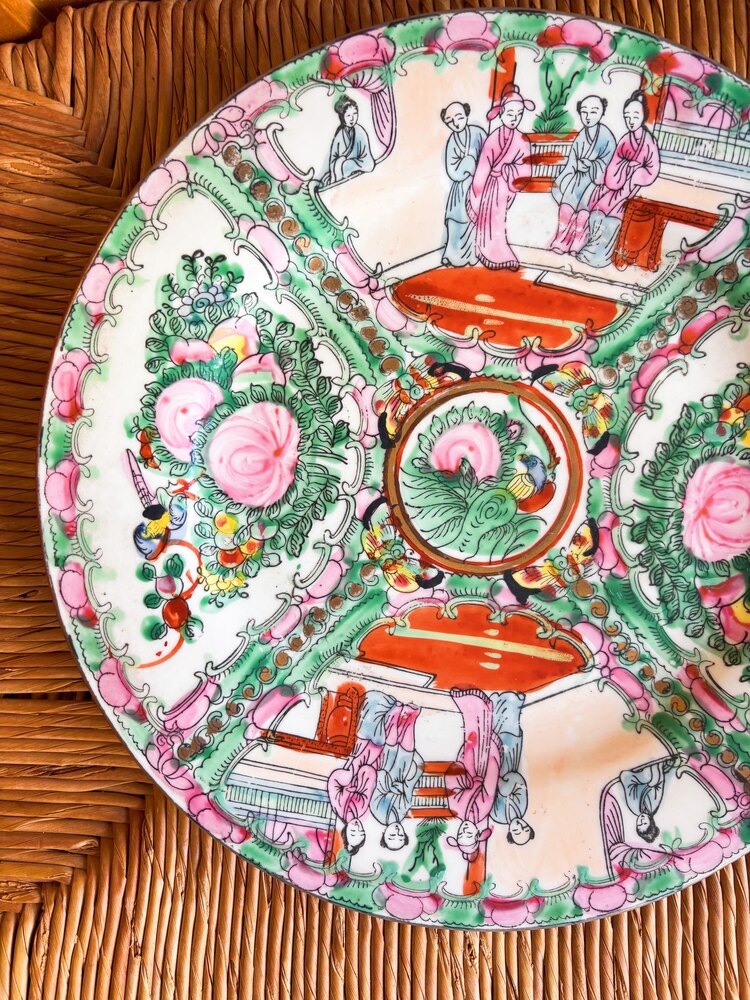 70’s Pink Hand Painted Far Eastern Wall Plate