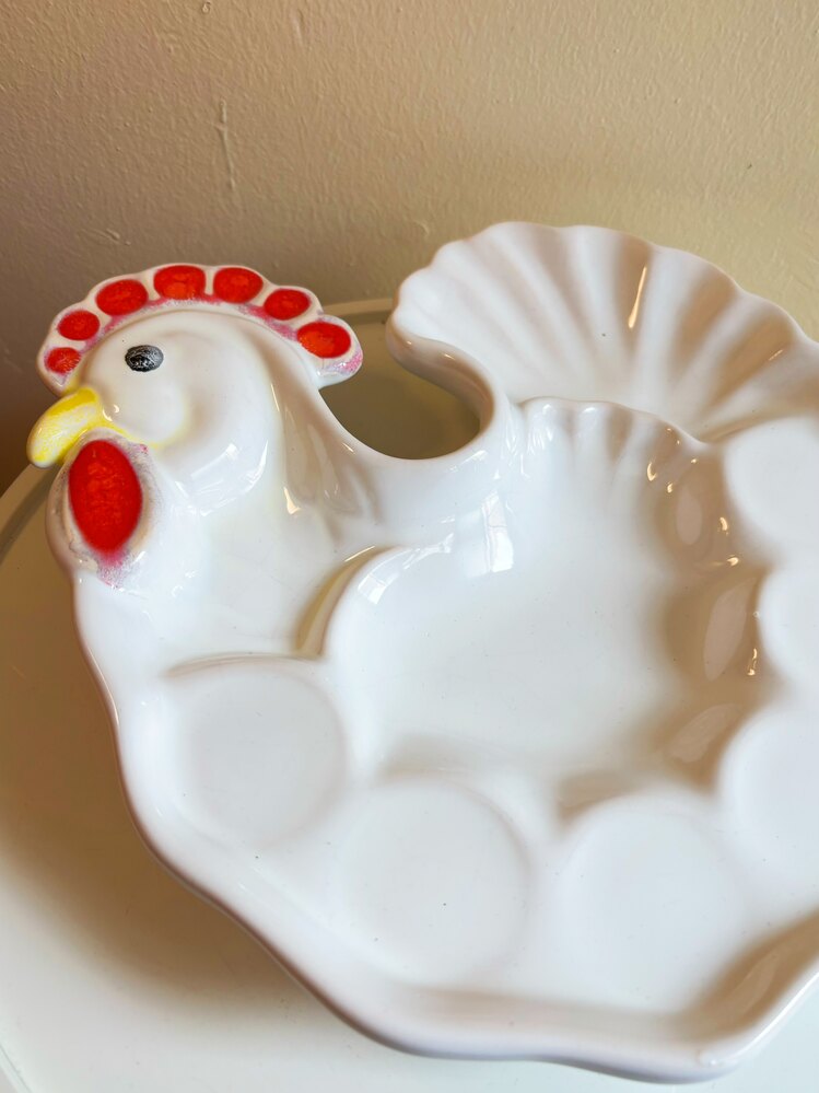 70’s Rooster Ceramic Snack Plate 