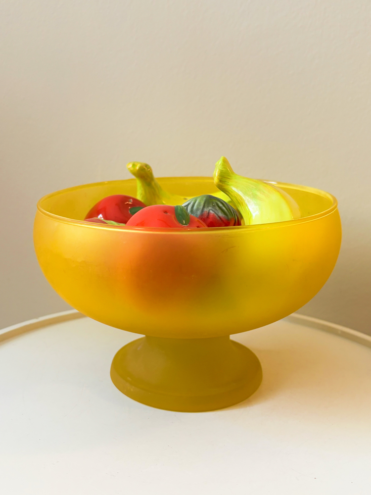 Yellow Satin Glass Pedestal Bowl