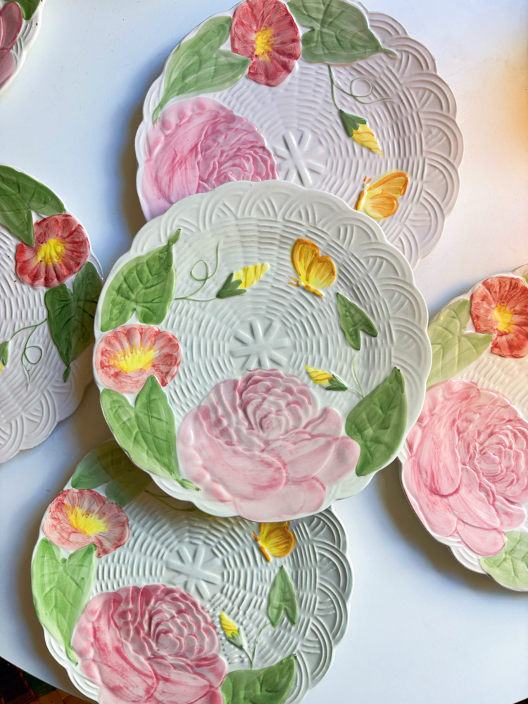 Italian Flower Embossed Ceramic Plates