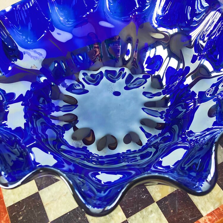 Electric Blue + Metallic Glass Ruffle Bowl 
