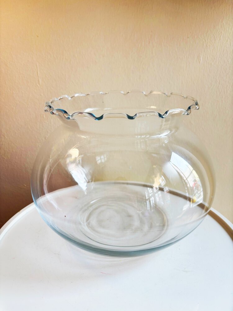 70’s Hand Blown Thin Glass Ruffle Vase