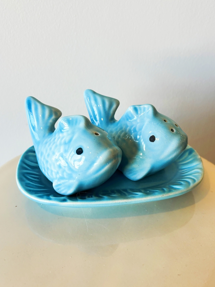 Blue Fish Ceramic Salt and Pepper Shakers 
