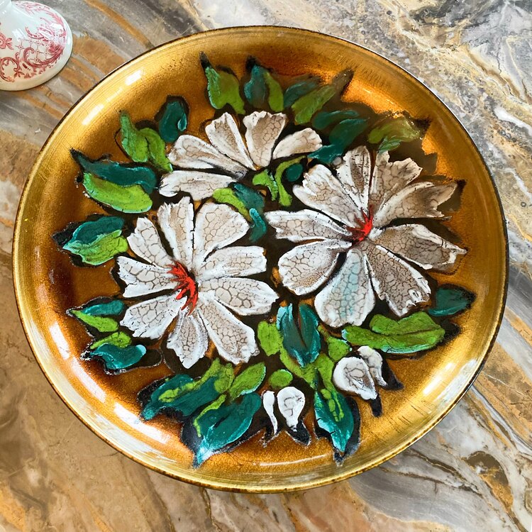 70’s Yugoslavian Handpainted Enamel Wall Plate 