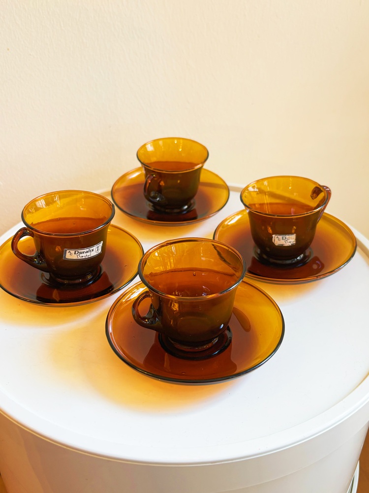 70’s Hand Blown Amber Glass Espresso Cups