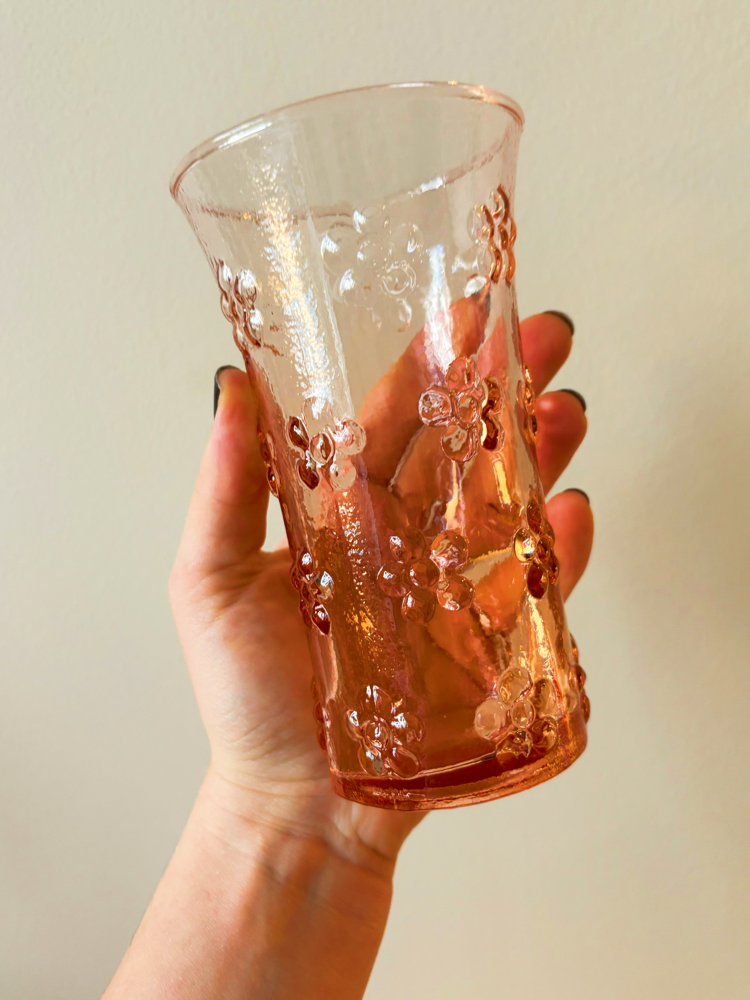 80’s Pink Glass Flower Embossed Tumblers 