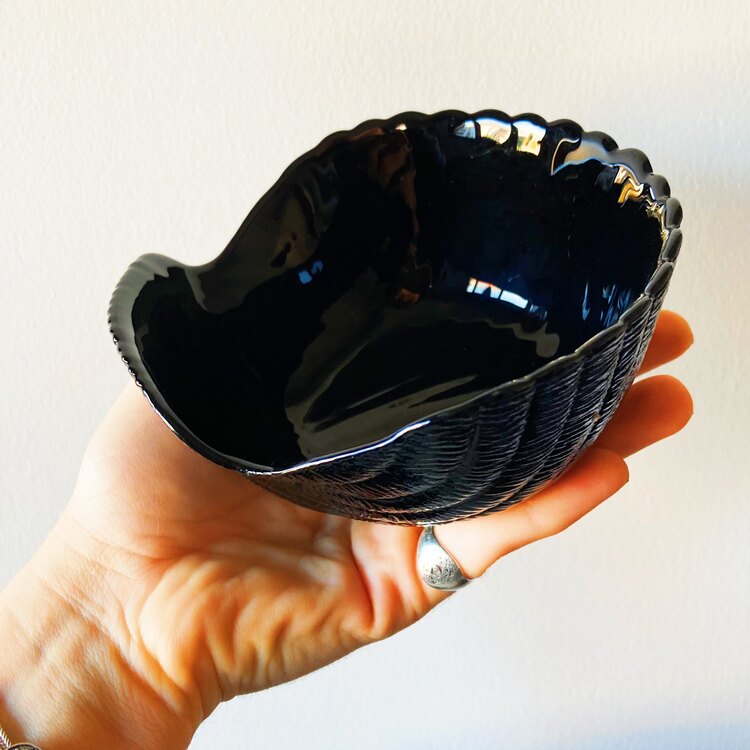 80’s French Black Opaline Seashell Bowls