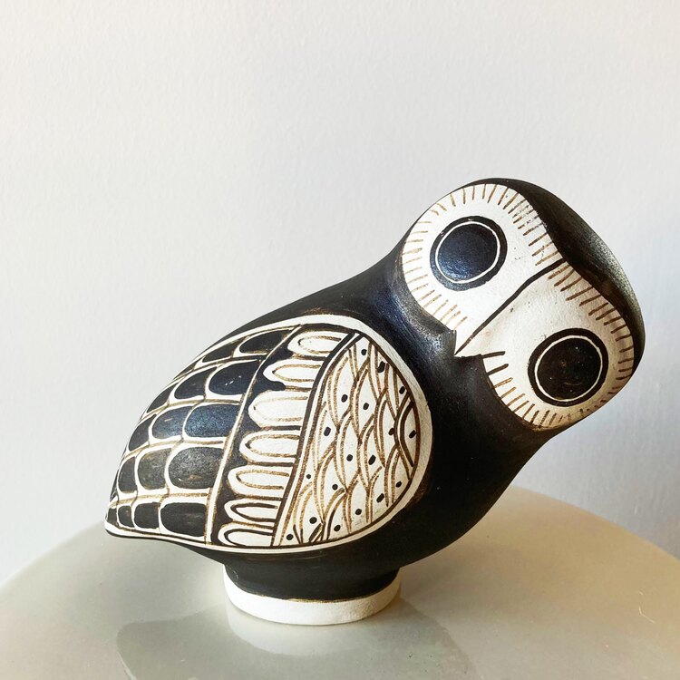 Handmade Ceramic Folk Art Owl Object 