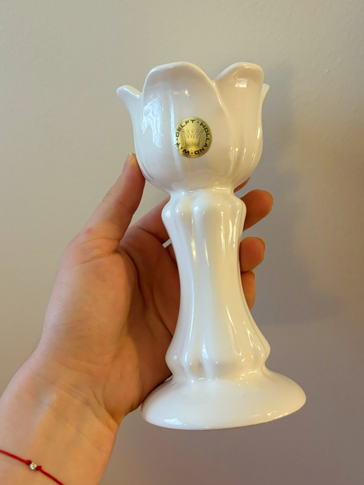 80’s Dutch Delft Porcelain Candleholder 