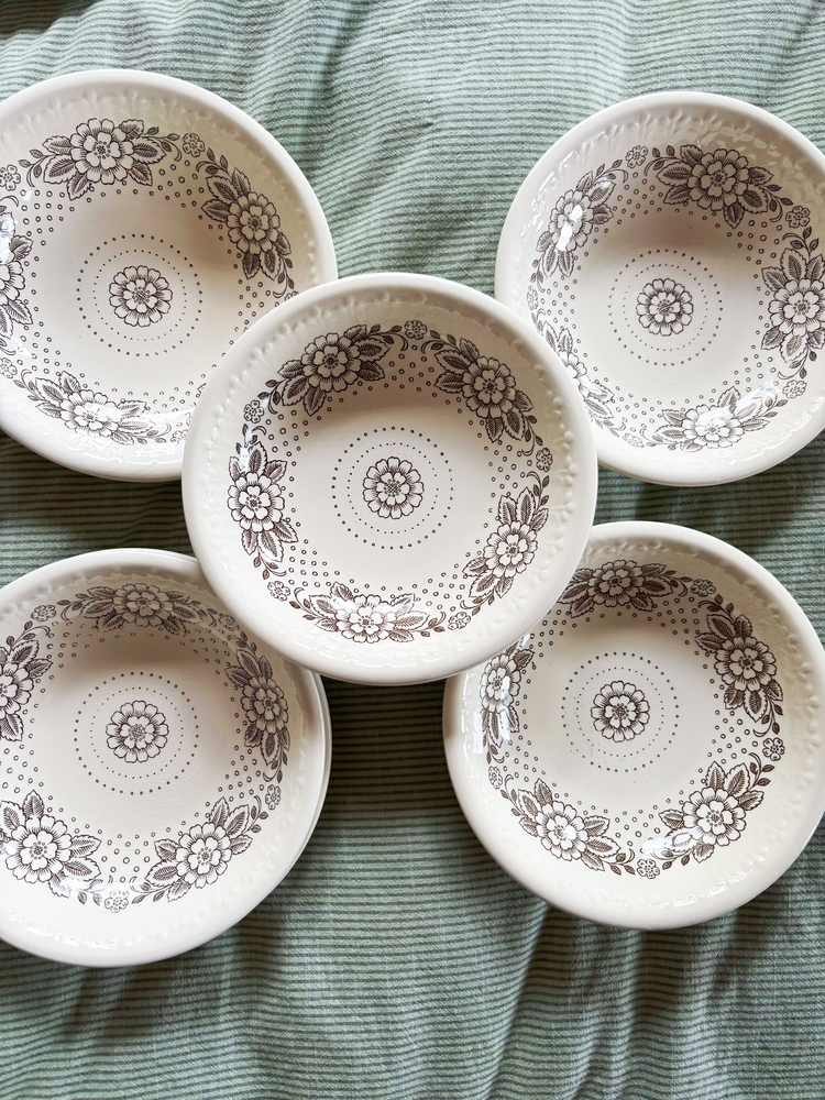 70’s Brown Floral Rustic Plates
