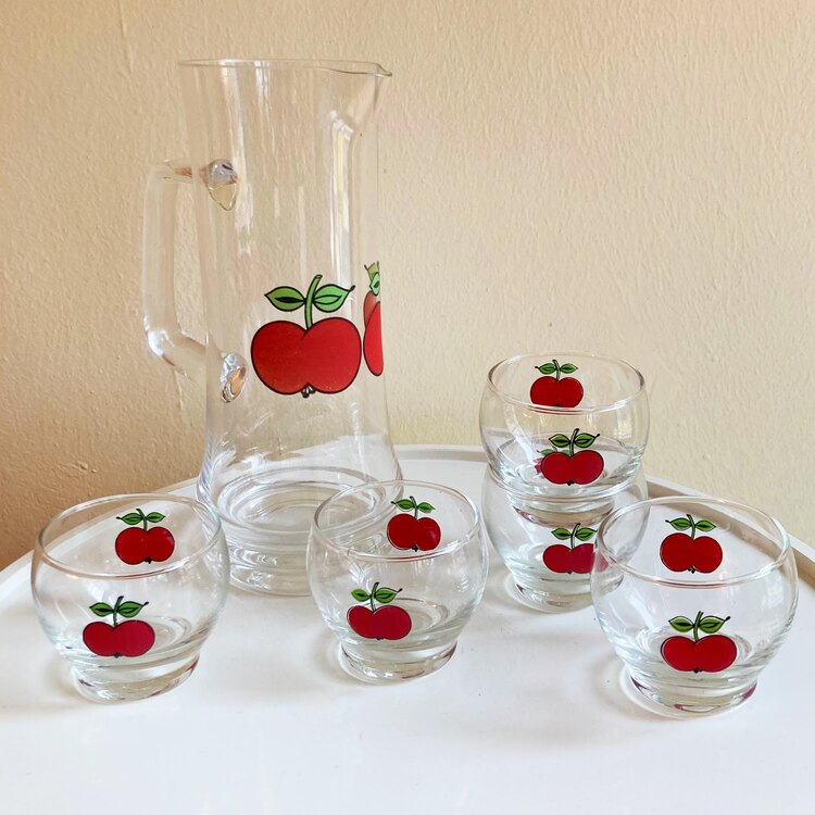 70’s Handblown Red Apple Liquor Set