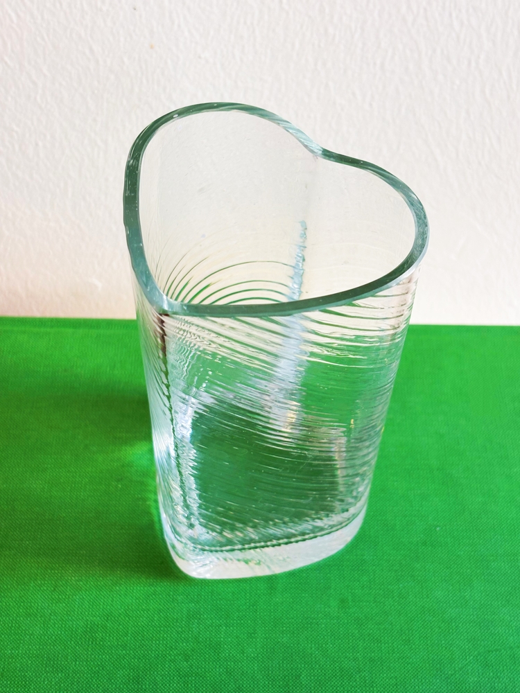 80’s Heart Shaped Clear Glass Vase 